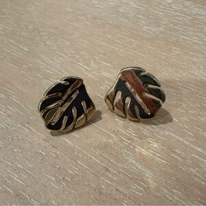 Gold Monstera Stud Earrings
